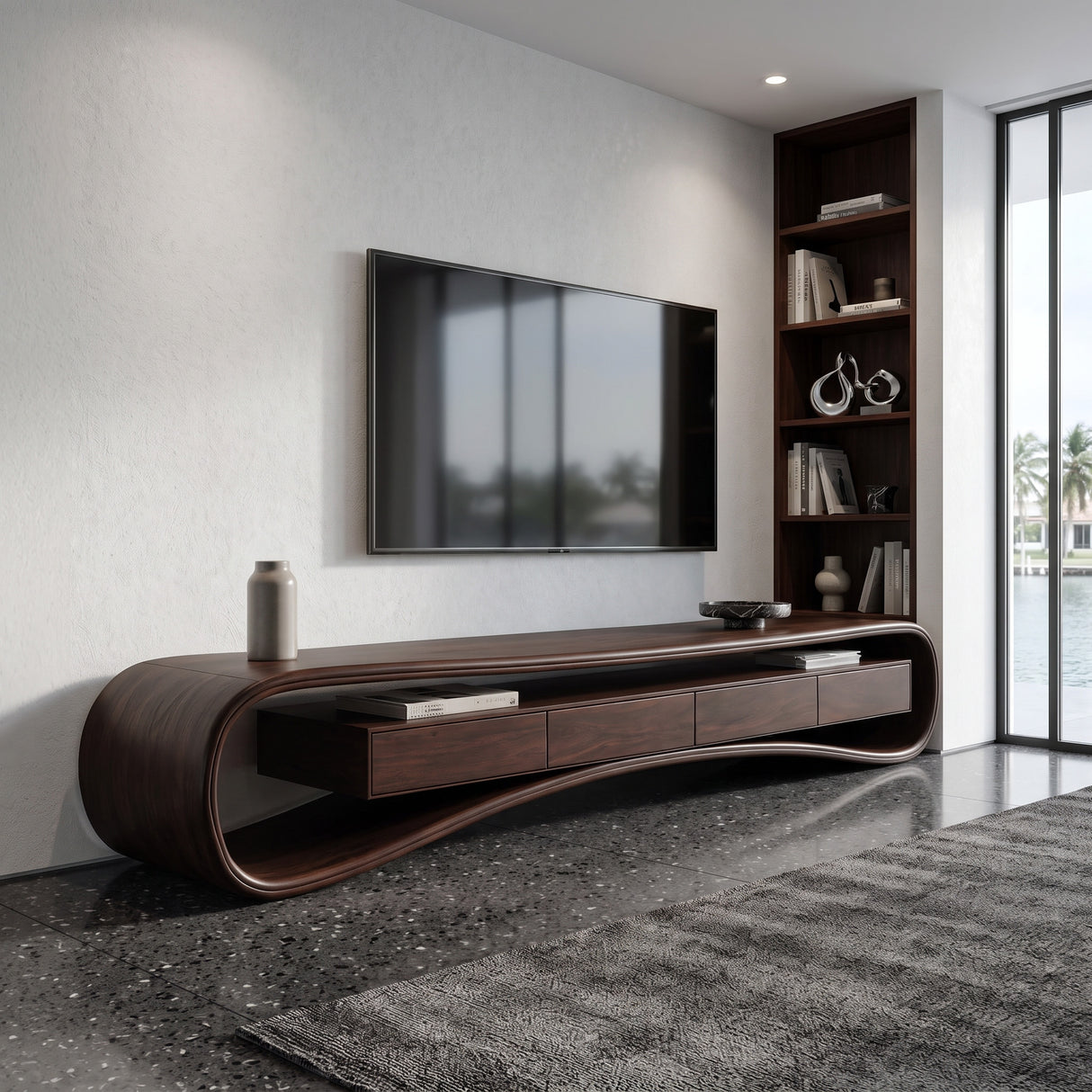 Modern Luxury Curved Media Console For Living Room