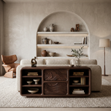 Handcrafted Console Table With Wave Carved Mid For Modern Living