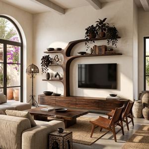 Handcrafted TV Cabinet With Multi-Branch Shelves For Living Room