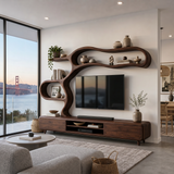 Contemporary Wooden TV Cabinet With Sculptural Frame For Living Room