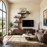 Contemporary Wood TV Stand With Multi-tiered Shelves For Living