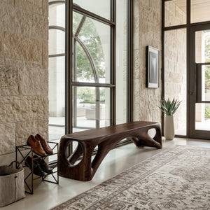 Organic Wooden Bench Hollow Design For Living Room