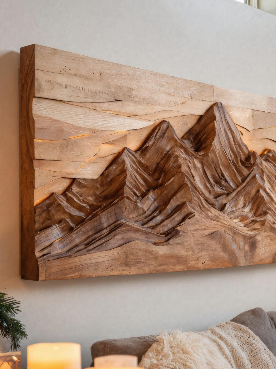 Mountain Wall Art With Layered Carved Design For Holiday Decor