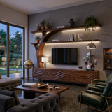 Luxury Wood TV Cabinet With Sculptural Open Shelving For Interior