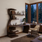 Wooden Desk With Built In Bookcase For Contemporary Workspace