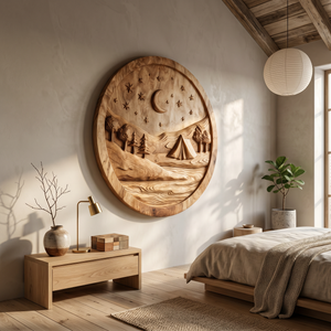 Round Camping Scene Wood Wall Art For Cozy Modern Home Decor