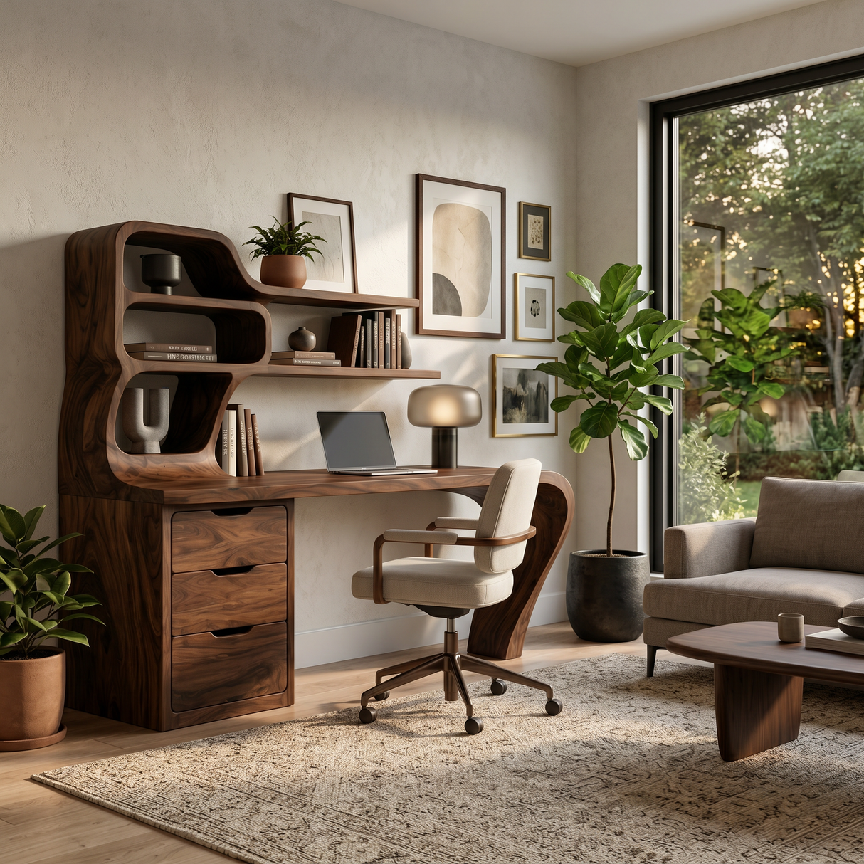 Modern Desk With Integrated Shelves And Drawers For Home Workspace