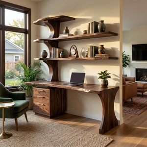 Modern Wooden Desk With Built In Bookshelves For Office Decor
