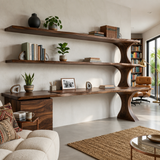 Wooden Desk With Open Bookcase And Drawers For Modern Workspace