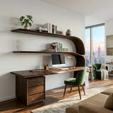 Organic Desk With Curved Shelf And Drawer For Study Room