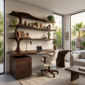 Contemporary Wooden Office Desk With Integrated Drawers For Workspace