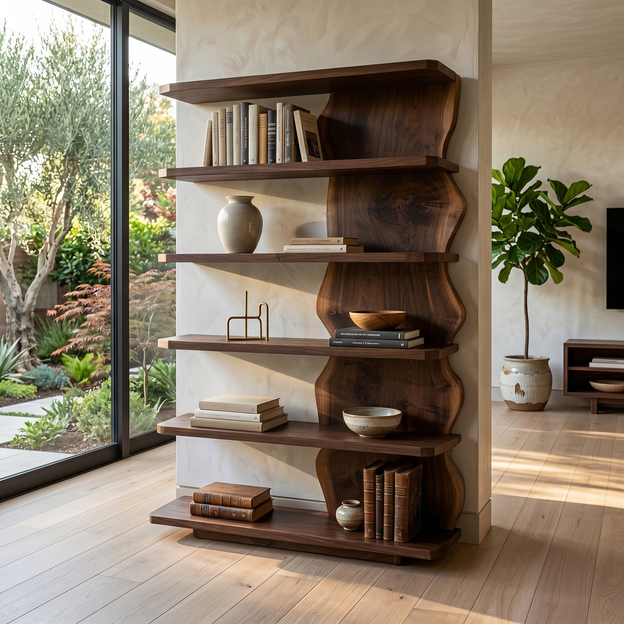 Scandinavian Natural Wood Standing Shelf For Corner Space