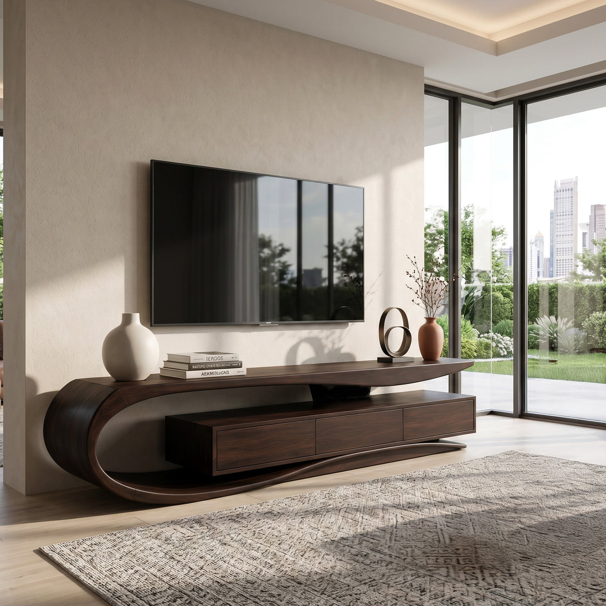 Organic Rounded Wooden TV Console For Living Room Furniture