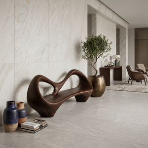 Contemporary Entryway Bench With Sculptural Cutout Frame For Designer Interiors