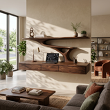 Wall Mounted Wood Desk With Upper Shelves For Home Office