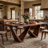 Farmhouse Wooden Dining Table With Statement Base For Interior