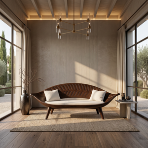 Mid Century Curved Cane Back Bench For Lounge Interior Area
