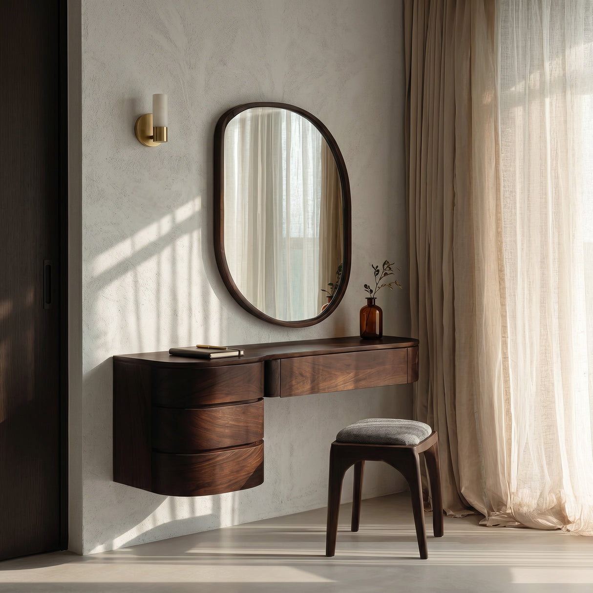 Minimalist Wall Mounted Vanity With Drawer For Sunlit Bedroom