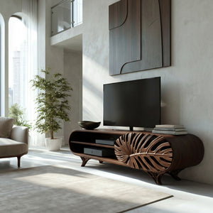 Modern Wooden TV Cabinet With Leaf Shape Door For Living