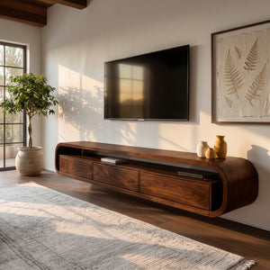 Modern Wooden Floating TV Stand For Living Room Storage