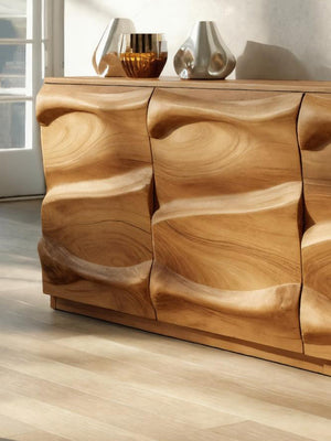 Handcrafted Sideboard With Sculptural Wave For Living Room