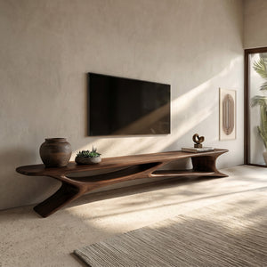 Handcrafted Sculptural Wooden TV Stand For Living Room