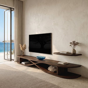 Modern Wooden Curved TV Stand For Living Room Media
