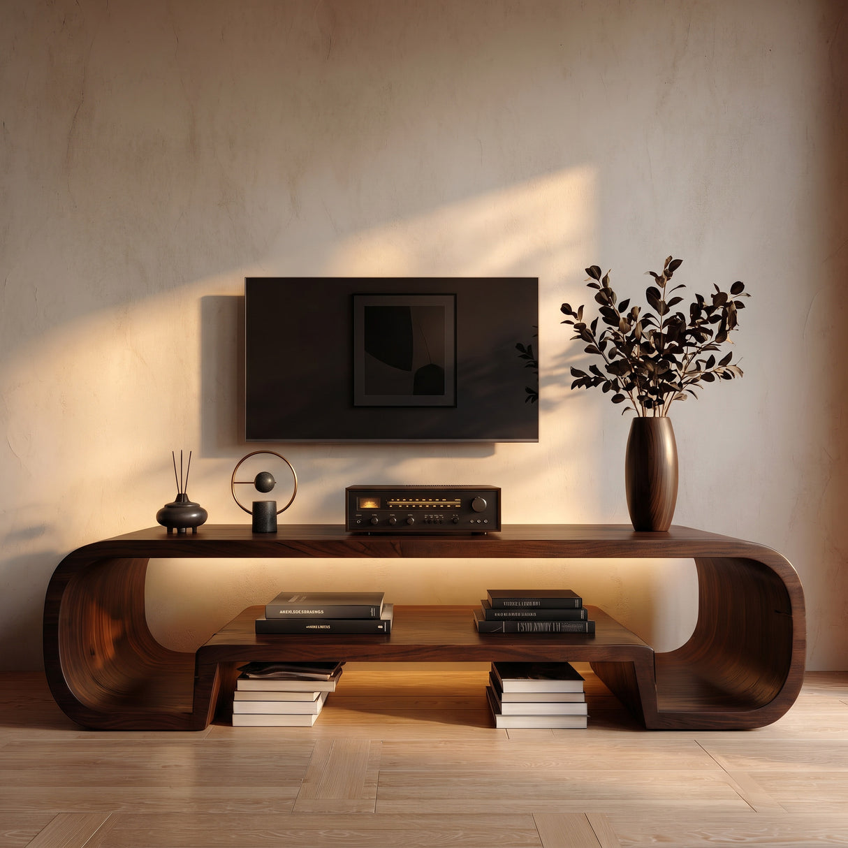 Organic Sculptural Wooden TV Cabinet for Living Room