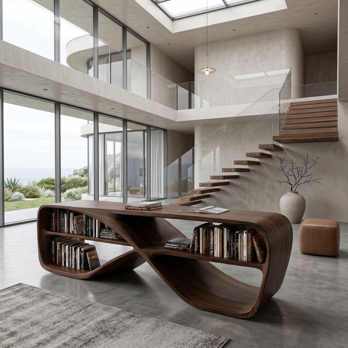 Contemporary Sculptural Natural Wood Console Table For Living Room