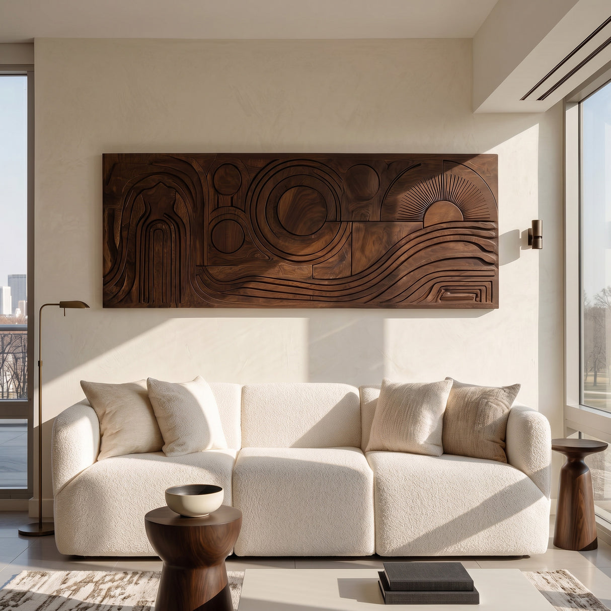 Mid Century Abstract Wood Wall Art For Living Room