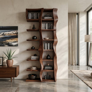 Sculptural Bookshelf With Flowing Wave Design For Living Room