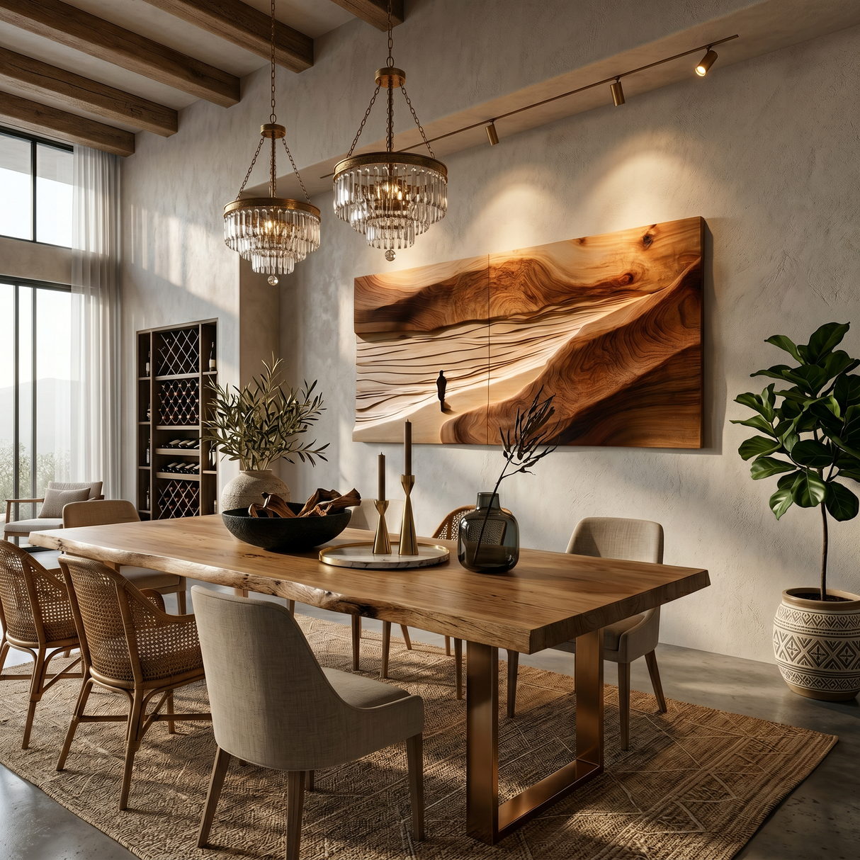 Minimalist Sand Dune Wood Wall Art For Neutral Modern Interior Styling