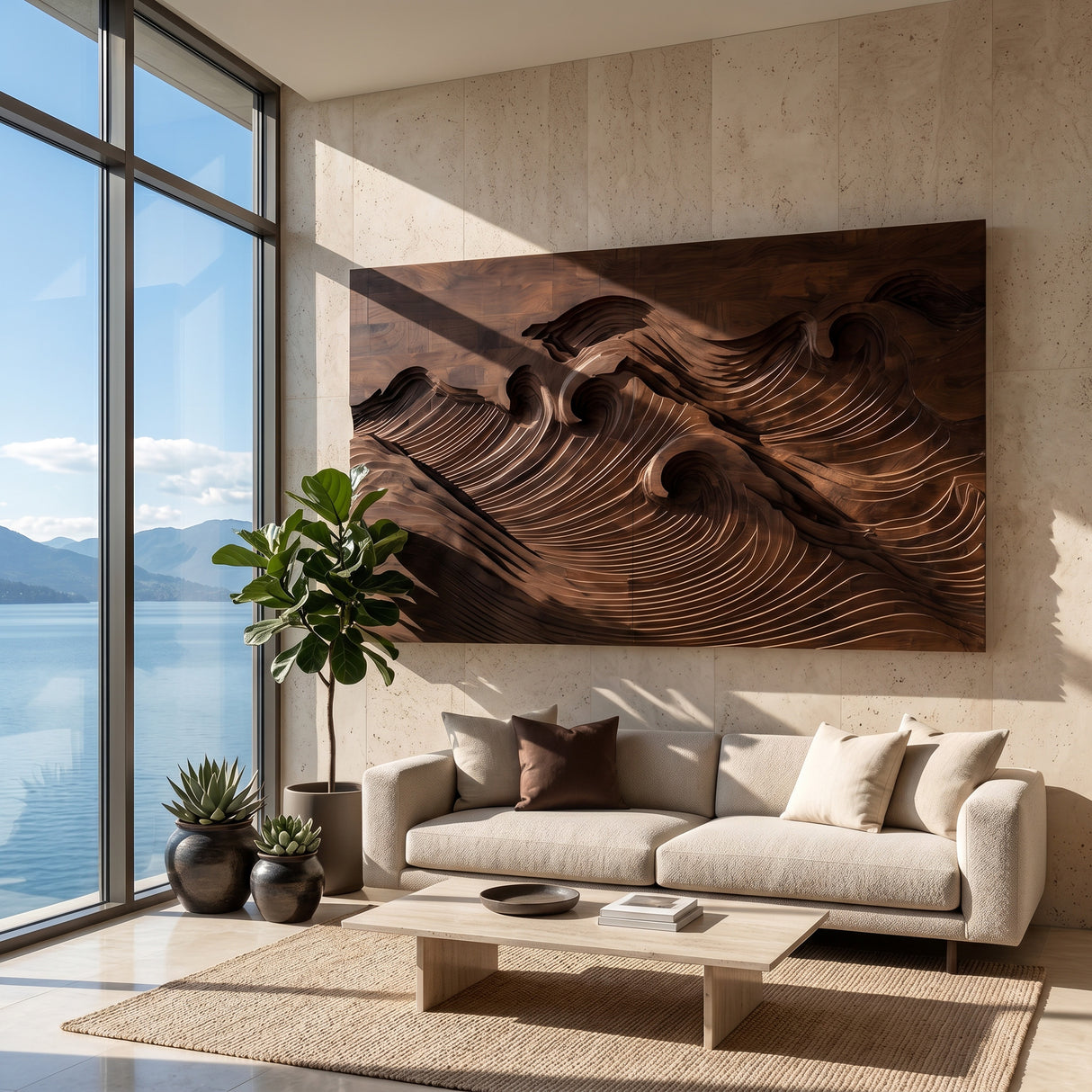 Quiet Luxury Ocean Wave Wood Wall Art For Living Room