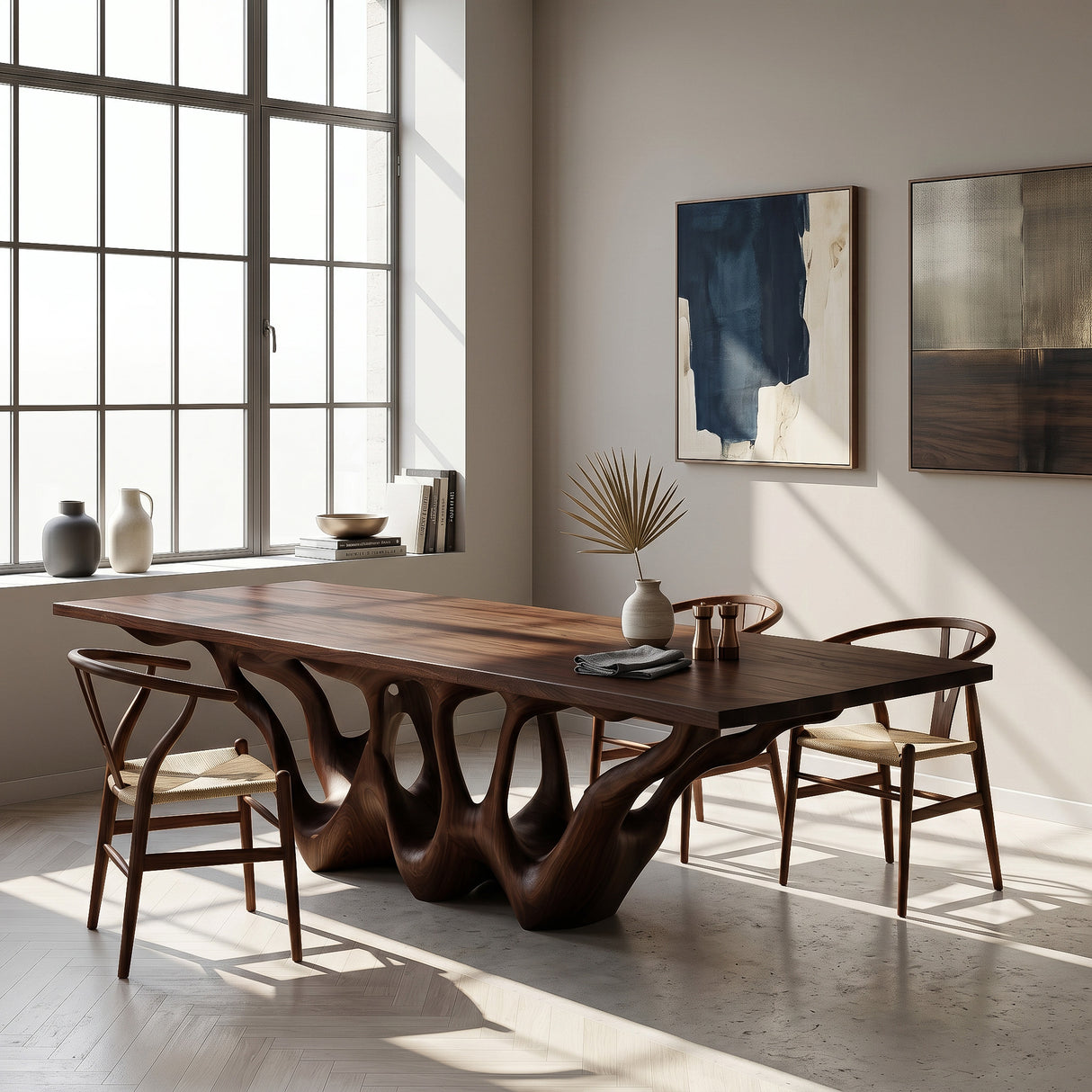 Organic Wooden Dining Table With Sculptural Root Base For Dining Room