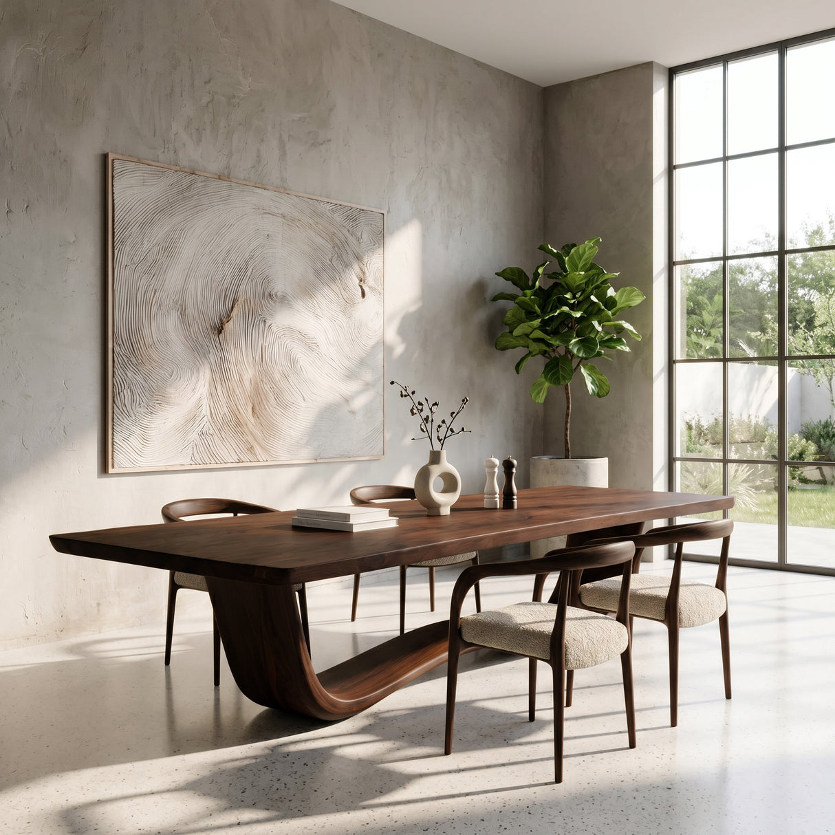 Modern Flowing Wave Base Wooden Dining Table For Dining Space