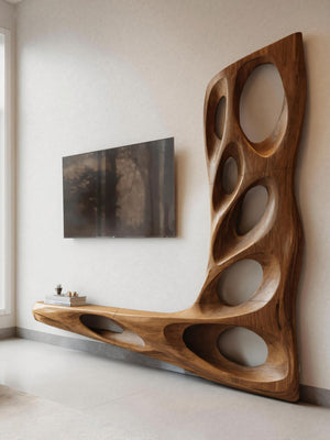 Modern Sculptural TV Wall Console For Living Room Decor