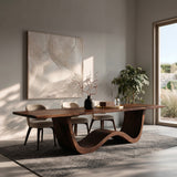 Luxury Wood Dining Table With Curved Pedestal For Dining Room
