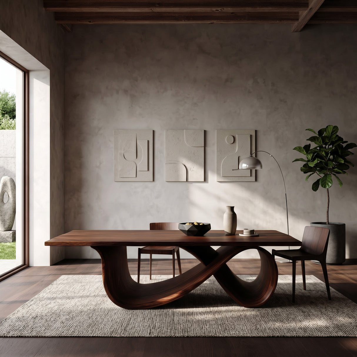 Organic Wood Dining Table With Infinity Loop Base For Kitchen