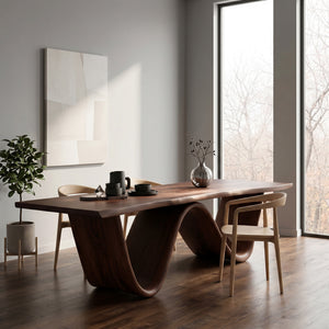 Organic Wooden Dining Table With W-shaped Base For Dining Space