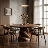 Organic Twisted Pedestal Round Wood Dining Table For Breakfast Nook