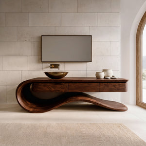 Contemporary Wooden Bathroom Vanity With Wave Base For Bathroom