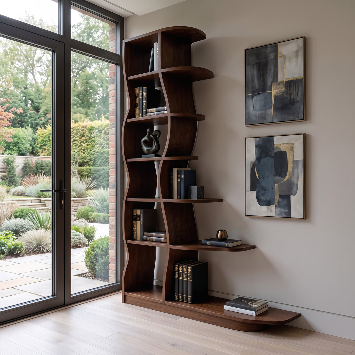 Modern Bookshelf With Wavy Design For Living Room