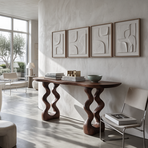 Mid Century Curved Entry Table For Luxury Interior Space