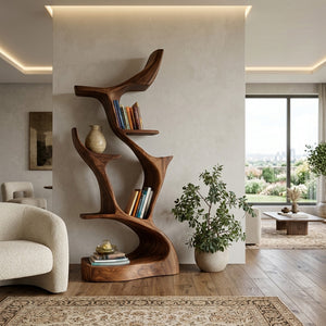 Organic Sculptural Wooden Bookshelf For Living Room