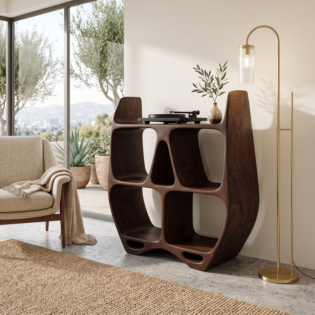 Elegant Sculptural Wooden Record Cabinet For Living Room