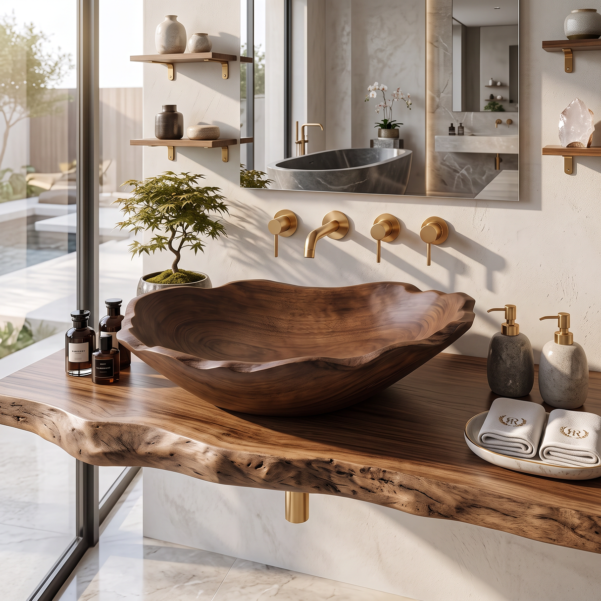 Mid Century Wooden Vessel Sink For Natural Bathroom Decor