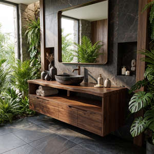 Mediterranean Floating Bathroom Cabinet Villa Bathroom
