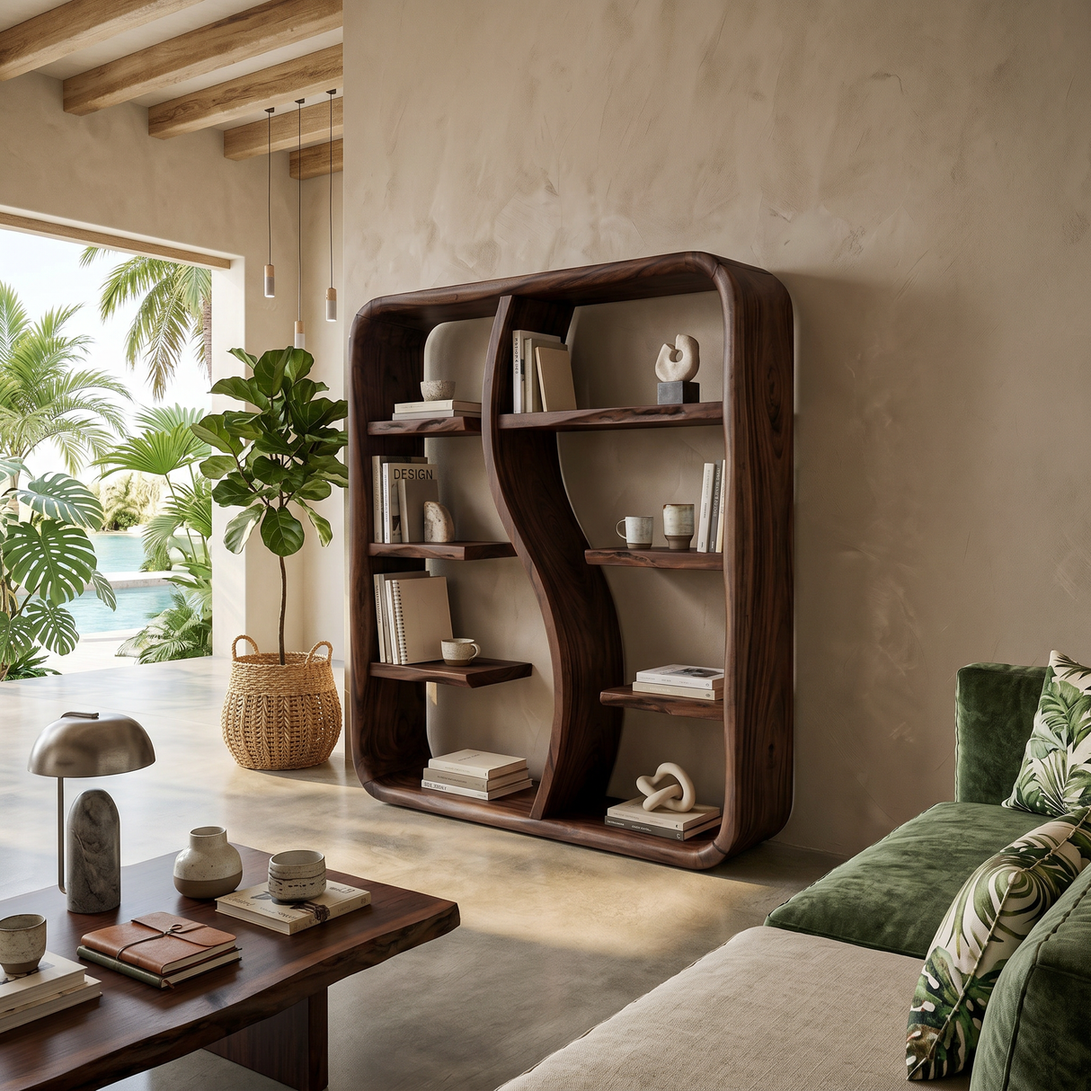 Modern Wooden Storage Bookshelf With Open Shelves