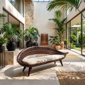 Modern Woven Leaf Shape Bench For Garden Interior Space