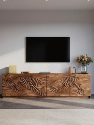 Artistic TV Console With Wave Pattern For Elegant Living Room